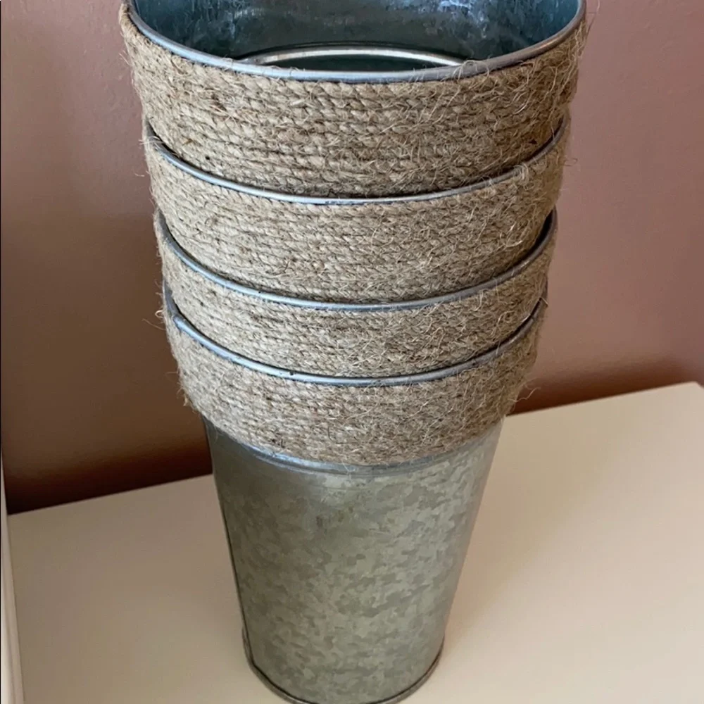 Rustic Metal like vase with rope